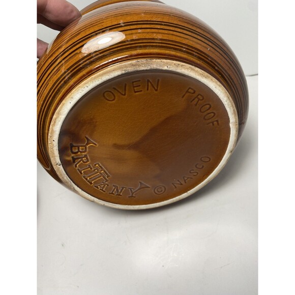 Vintage Brittany Nasco Bean Pot Soup Tureen W Lid and Handles Brown Oven Proof - Picture 8 of 11